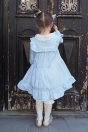 11-005セーラーカラーストライプワンピース <br>(★サックス)￥25,080～(100～160cm) <br>11-020リボンポニー <br>(ピンク/キイロ/★サックス/コン)￥6,380-(Fサイズ) <br>11-023リボンジャガードハイソックス <br>(★オフ白/コン)￥4,180-(14～23cm) <br>10-024リボンストラップシューズ <br>(クロ/★ゴールド)￥14,080～(15～24㎝)