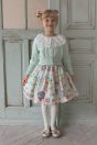 11-002フラワーレースニットカーディガン <br>(ピンク/★ミント) <br>・TODDLER￥20,680～(110～140cm) <br>・SISTER￥22,880-(Fサイズ) <br>11-004フルーツラベルプリントスカート <br>(ピンク/★ミント) <br>・TODDLER￥19,580～(110～140cm) <br>・SISTER￥21,780-(150/160cm) <br>11-021キャンディクリップ <br>（★ミックス）￥7,480-(Fサイズ) <br>11-022フルーツラベルハイソックス <br>（ピンク/★ミント）￥3,520(14～23㎝) <br>10-024リボンストラップシューズ <br>(クロ/★ゴールド)￥14,080～(15～24㎝)