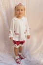11-202ハートポケットうさぎジャケット <br>（ピンク/★オフ白） <br>・BABY￥16,280-(80/90cm) <br>・TODDLER￥17,380～(100～140cm) <br>11-214うさぎ付きフリルかぼちゃパンツ <br>（ピンク/★アカ） <br>・BABY￥15,180-(Fサイズ) <br>11-233うさぎ付きドットヘアバンド <br>（ピンク/★アカ）￥8,580-(Fサイズ) <br>11-061レースソックス <br>(★オフ白)￥3,080-(11～15cm) <br>10-234うさぎモチーフ付きシューズ <br>(ピンク/★アカ) ￥11,880～(13～18cm)