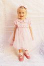 11-224チュールフラワーワンピース <br>（★ピンク/サックス） <br>・BABY￥30,580-(80/90cm) <br>・TODDLER￥32,780～(100～140cm) <br>11-232チュールフラワーリボンヘアバンド <br>（★ピンク/サックス）￥9,680-(Fサイズ) <br>11-240フラワージャガードソックス <br>(オフ白/★ピンク)￥3,520-(13～20cm) <br>10-020リボンストラップシューズ <br>(★ピンク/アカ/クロ) <br>・BABY￥9,130-(13/14cm) <br>＊クロは14cmのみ <br>・TODDLER￥9,680～(15～21cm) <br>＊ピンクは18cmまで