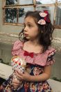11-322シャーリークレーププリントワンピース <br>(ピンク/★コン) <br>・TODDLER￥33,880～(100～140cm) <br>・SISTER￥-(150/160cm) <br>11-332リボンクリップセット <br>（ピンク/★アカ）￥12,980～(Fサイズ)