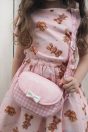 11-419くまぬいぐるみプリントカットソーワンピース <br>(★ピンク/オフ白) <br>・BABY￥14,080-(90cm) <br>・TODDLER￥15,180～(100～140cm) <br>11-429ギンガムショルダーバッグ <br>(★ピンク/サックス) <br>￥11,880-(Fサイズ)