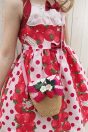 11-468ストロベリードットプリントサンドレス <br>(★ピンク/コン) <br>・TODDLER ¥32,780～(100～140cm) <br>11-476ストロベリーポシェット <br>(★ピンク/コン) ¥19,580-(Fサイズ)