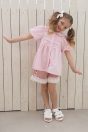 11-452ビッグリボンパフスリーブチュニック <br>(★ピンク/ミント) <br>・TODDLER ¥14,080～(100～140cm) <br>11-460サイドリボンフリルショートパンツ <br>(★ピンク/コン) <br>・BABY ¥11,880-(80/90cm) <br>・TODDLER ¥12,980～(100～140cm) <br>・SISTER ¥15,180-(150/160cm) <br>11-026リボンクリップ <br>(★ピンク/サックス/アカ)￥3,850-(Fサイズ) <br>＊リボンクリップは1点の価格となります。 <br>11-335リボンスポーツサンダル <br>(★オフ白/ピンク/クロ)￥11,880～(17～24㎝）
