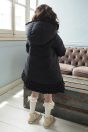 11-700リボンウォッシャブルダウンコート <br>(★クロ/パープル) <br>・TODDLER ¥37,180～(100～140cm) <br>・SISTER ¥41,580-(Fサイズ) <br>11-682スカラップドットレース付きハイソックス <br>(★オフ白/ピンク/サックス) ¥3,850-(13～20cm) <br>靴　参考商品