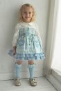 11-679ハートロゴギンガムワンピース <br>(★サックス/アカ) <br>・BABY ¥23,980-(80/90cm) <br>・TODDLER ¥26,180～(100～130cm) <br>11-682スカラップドットレース付きハイソックス <br>(オフ白/ピンク/★サックス) ¥3,850-(13～20cm) <br>11-537リボンTストラップシューズ <br>(ピンク/アカ/★ゴールド) ¥11,880～(13～19cm)