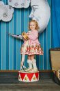 10-716シャーリーサーカスプリントワンピース <br>(★ピンク/ブルー) <br>・BABY￥32,780-(80/90cm) <br>・TODDLER￥34,980～(100～140cm) <br>10-706ポンポンニットカーディガン <br>(アイボリー/★ピンク) <br>・BABY￥20,680-(Fサイズ) <br>・TODDLER￥21,780～(100～140cm) <br>11-727サーカスクリップ <br>(★ピンク)￥7,480-(Fサイズ) <br>10-732星柄ハイソックス <br>(★アイボリー/ブルー) ¥4,730-(11～20cm) <br>11-537リボンTストラップシューズ <br>(ピンク/アカ/★ゴールド) ¥11,880～(13～19cm)