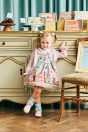 10-115 チョコレートプリントジャンパースカート <br>(アイボリー/★ミント) <br>・BABY￥30,580-(80cm/90cm) <br>・TODDLER￥32,780～(100～140cm) <br>10-104 リボン襟カットソーブラウス <br>(★ピンク/アカ) <br>・BABY￥16,280-(80cm/90cm) <br>・TODDLER￥17,380～(100～140cm) <br>10-103 チョコレートニットカーディガン <br>(★ピンク/アカ) <br>・BABY￥20,680-(Fサイズ) <br>・TODDLER￥21,780～(100～140cm) <br>11-122 チョコレートポニー <br>(★ピンク/アカ)￥6,380-(Fサイズ) <br>10-127 ハートレース付きソックス <br>(オフ白/★ミント)￥4,180-(13～20cm) <br>10-523・524 布リボンストラップシューズ <br>(★ピンク/アカ/クロ)￥11,880～(14～21cm) ※19～21cmはアカ/クロ 2色のご用意です。