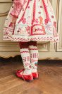 11-112 シャーリーチョコレートプリントワンピース <br>(★アイボリー/ミント)￥33,880～(100～140cm) <br>11-126 シャーリーチョコレートニーハイソックス <br>(★オフ白/ミント)￥3,520-(14～23cm) <br>11-013・014・015 グリッターシューズ <br>(オフ白/ピンク/★アカ)￥12,980～(17～24cm)