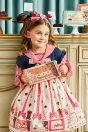 11-112 シャーリーチョコレートプリントワンピース <br>(★アイボリー/ミント)￥33,880～(100～140cm) <br>11-121 ハートリボンカチューシャ <br>(ピンク/★アカ)￥11,880-(Fサイズ) <br>11-126 シャーリーチョコレートニーハイソックス <br>(★オフ白/ミント)￥3,520-(14～23cm) <br>11-013・014・015 グリッターシューズ <br>(オフ白/ピンク/★アカ)￥12,980～(17～24cm)