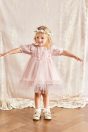 10-116 フラワーフェアリーワンピース <br>(★ピンク/サックス) <br>・BABY￥29,480-(80cm/90cm) <br>・TODDLER￥31,680～(100～140cm) <br>11-123 フラワークラウン <br>(★ピンク)￥20,680-(Fサイズ) <br>11-035 グログランリボンつきクルーソックス <br>(★オフ白)￥3,520-(11～23cm) <br>11-043・044リボンTストラップシューズ <br>(ピンク/アカ/★ゴールド) ¥11,880～(13～19cm)