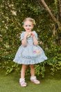 10-314 イースターアップリケエプロン風ワンピース <br>(ピンク/★サックス) <br>・BABY￥25,080-(80cm/90cm) <br>・TODDLER￥27,280～(100～140cm) <br>11-035 グログランリボンつきクルーソックス <br>(★オフ白)￥3,520-(11～23cm) <br>11-043・044リボンTストラップシューズ <br>(★ピンク/アカ/ゴールド) ¥11,880～(13～19cm)