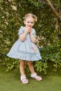 10-314 イースターアップリケエプロン風ワンピース <br>(ピンク/★サックス) <br>・BABY￥25,080-(80cm/90cm) <br>・TODDLER￥27,280～(100～140cm) <br>11-035 グログランリボンつきクルーソックス <br>(★オフ白)￥3,520-(11～23cm) <br>11-043・044リボンTストラップシューズ <br>(★ピンク/アカ/ゴールド) ¥11,880～(13～19cm)