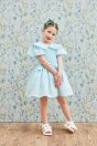 11-317 サッカーギンガムリボンワンピース <br>(キイロ/★サックス)￥15,180～(100cm～140cm) <br>11-325・326・327 ダブルリボンスポーツサンダル <br>(★オフ白/クロ/パープル)￥12,980～(17～24cm)