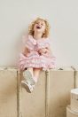 10-461 キャンディカラーフリルワンピース <br>(★ピンク/サックス) <br>・BABY￥29,480-(80cm/90cm) <br>・TODDLER￥31,680～(100～140cm) <br>10-474 ドット透かし柄ソックス <br>(オフ白/★ピンク/サックス)￥3,520-(9～20cm) <br>10-018リボンスカラップサンダル <br>(★オフ白/ピンク/アカ)￥11,880～(14～21cm)