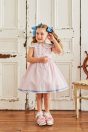11-465 マリンサンドレス <br>(オフ白/★ピンク) <br>・TODDLER ￥31,680～(100cm～140cm) <br>・SISTER ￥36,080-(150cm/160cm) <br>11-035 グログランリボンつきクルーソックス <br>(★オフ白)￥3,520-(11～23cm) <br>11-018リボンスカラップサンダル <br>(オフ白/★ピンク/アカ)￥11,880～(15～21cm)