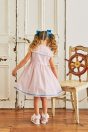 11-465 マリンサンドレス <br>(オフ白/★ピンク) <br>・TODDLER ￥31,680～(100cm～140cm) <br>・SISTER ￥36,080-(150cm/160cm) <br>11-035 グログランリボンつきクルーソックス <br>(★オフ白)￥3,520-(11～23cm) <br>11-018リボンスカラップサンダル <br>(オフ白/★ピンク/アカ)￥11,880～(15～21cm)
