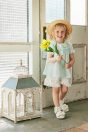 10-450 カラミストライプチュニック <br>(ピンク/★サックス) <br>・BABY￥17,380-(80cm/90cm) <br>・TODDLER￥18,480～(100～140cm) <br>10-456 コットンレースショートパンツ <br>(★オフ白/ピンク) <br>・BABY￥14,080-(80cm/90cm) <br>・TODDLER￥15,180～(100～140cm) <br>10-470 コットンレース付き麦わら帽子 <br>(ピンク/★キナリ)￥14,080-(48～58cm) <br>11-035 グログランリボンつきクルーソックス <br>(★オフ白)￥3,520-(11～23cm) <br>11-018リボンスカラップサンダル <br>(★オフ白/ピンク/アカ)￥11,880～(15～21cm)