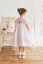 11-417 着せ替えアップリケワンピース <br>(★ピンク/キイロ) <br>・TODDLER ￥32,780～(100cm～140cm) <br>11-035 グログランリボンつきクルーソックス <br>(★オフ白)￥3,520-(11～23cm) <br>11-327リボンスカラップサンダル <br>(オフ白/★ピンク/アカ)￥11,880～(15～21cm)