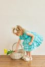 10-414 ドットフリルワンピース <br>(キイロ/★ブルー) <br>・BABY￥27,280-(80cm/90cm) <br>・TODDLER￥29,480～(100cm～140cm) <br>11-327リボンスカラップサンダル <br>(★オフ白/ピンク/アカ)￥11,880～(15～21cm)