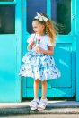 11-454 チョコミントパフェTシャツ <br>(★サックス/パープル) <br>・TODDLER ￥11,880～(100cm～140cm) <br>・SISTER ￥14,080-(150cm/160cm) <br>11-458 チョコミントプリントフリルスカート <br>(★サックス/パープル) <br>・TODDLER ￥16,280～(100cm～140cm) <br>・SISTER ￥18,480-(150cm/160cm) <br>11-325・326・327 ダブルリボンスポーツサンダル <br>(★オフ白/クロ/パープル)￥12,980～(17～24cm)