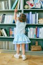 10-607 アルファベットカードパフTシャツ <br>(★ピンク/サックス) <br>・BABY￥33,880-(80cm/90cm) <br>・TODDLER￥36,080～(100～140cm) <br>10-609 アルファベットカードプリントパンツ付きスカート <br>(ピンク/★サックス)￥14,080-(80cm/90cm) <br>10-623 アルファベットカードクリップ <br>(ピンク/★ブルー)￥8,580-(Fサイズ) <br>11-035 グログランリボンつきクルーソックス <br>(★オフ白)￥3,520-(11～23cm) <br>11-018リボンスカラップサンダル <br>(★オフ白/ピンク/アカ)￥11,880～(15～21cm)