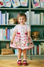 10-615 アルファベットカードプリントジャンパースカート <br>(★ピンク/サックス) <br>・BABY￥15,180-(80cm/90cm) <br>・TODDLER￥16,280～(100～140cm) <br>10-607 アルファベットカードパフTシャツ <br>(★ピンク/サックス) <br>・BABY￥33,880-(80cm/90cm) <br>・TODDLER￥36,080～(100～140cm) <br>10-623 アルファベットカードクリップ <br>(★ピンク/ブルー)￥8,580-(Fサイズ) <br>11-035 グログランリボンつきクルーソックス <br>(★オフ白)￥3,520-(11～23cm) <br>10-523・524 布リボンストラップシューズ <br>(ピンク/★アカ/クロ)￥11,880～(14～21cm) <br>※19～21cmはアカ/クロ 2色のご用意です。