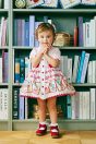 10-615 アルファベットカードプリントジャンパースカート <br>(★ピンク/サックス) <br>・BABY￥15,180-(80cm/90cm) <br>・TODDLER￥16,280～(100～140cm) <br>10-607 アルファベットカードパフTシャツ <br>(★ピンク/サックス) <br>・BABY￥33,880-(80cm/90cm) <br>・TODDLER￥36,080～(100～140cm) <br>10-623 アルファベットカードクリップ <br>(★ピンク/ブルー)￥8,580-(Fサイズ) <br>11-035 グログランリボンつきクルーソックス <br>(★オフ白)￥3,520-(11～23cm) <br>10-523・524 布リボンストラップシューズ <br>(ピンク/★アカ/クロ)￥11,880～(14～21cm) <br>※19～21cmはアカ/クロ 2色のご用意です。