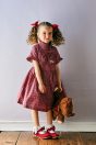 10-616 タータンリボンシャツワンピース <br>(★アカ/コン) <br>・TODDLER ￥26,180～(100cm～140cm) <br>・SISTER ￥30,580-(150cm/160cm) <br>11-035 グログランリボンつきクルーソックス <br>(★オフ白)￥3,520-(11～23cm) <br>10-523・524 布リボンストラップシューズ <br>(ピンク/★アカ/クロ)￥11,880～(14～21cm) <br>※19～21cmはアカ/クロ 2色のご用意です。