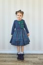 11-665 ドッキングリボンチェックワンピース <br>(アカ/★グリーン) <br>・TODDLER ￥17,380～(100cm～140cm) <br>・SISTER ￥19,580-(150cm/160cm) <br>11-035 グログランリボンつきクルーソックス <br>(オフ白/★クロ)￥3,520-(11～23cm) <br>10-523・524 布リボンストラップシューズ <br>(ピンク/アカ/★クロ)￥11,880～(14～21cm) <br>※19～21cmはアカ/クロ 2色のご用意です。