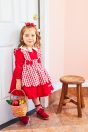 10-716 赤ずきんワンピース <br>(★アカ) <br>・BABY￥27,280-(80cm/90cm) <br>・TODDLER￥29,480～(100～140cm) <br>11-727 ギンガムフリルソックス <br>(★アカ)￥3,520-(13～20cm) <br>10-523・524 布リボンストラップシューズ <br>(ピンク/★アカ/クロ)￥11,880～(14～21cm) <br>※19～21cmはアカ/クロ 2色のご用意です。
