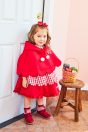10-716 赤ずきんワンピース <br>(★アカ) <br>・BABY￥27,280-(80cm/90cm) <br>・TODDLER￥29,480～(100～140cm) <br>11-702 赤ずきんケープ <br>(★アカ)￥22,880-(S/Mサイズ) <br>11-727 ギンガムフリルソックス <br>(★アカ)￥3,520-(13～20cm) <br>10-523・524 布リボンストラップシューズ <br>(ピンク/★アカ/クロ)￥11,880～(14～21cm) <br>※19～21cmはアカ/クロ 2色のご用意です。