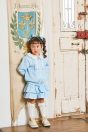 11-101フリル付きデニム風ジャケット<br> (★サックス/コン)<br> ・TODDLER￥19,580～(110～140cm)<br> ・SISTER￥21,780-(Fサイズ)<br> 11-108デニム風フリルスカート<br> (★サックス/コン)<br> ・TODDLER￥16,280～(110-140cm)<br> ・SISTER￥18,480-(150/160cm)<br> 11-036リボンレースハイソックス<br> (★オフ白/クロ)￥3,520-(11～23cm)<br> 靴　参考商品<br>