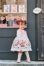 10-118スイートハートプリントワンピース<br> (★アイボリー/ピンク)<br> ・BABY￥33,880-(80/90cm)<br> ・TODDLER￥36,080～(100～140cm)<br> 11-121ハートハートカチューシャ<br> (ピンク/★アカ)￥8,580-(Fサイズ)<br> 11-126ハートスカラップハイソックス<br> (★オフ白/ピンク)￥3,520-(11～20cm)<br> 10-017/11-017/018<br> 布リボンストラップシューズ<br> (★ピンク/アカ/クロ)<br> ・BABY￥11,880-(14cm)<br> ・TODDLER￥12,980～(15～21cm)